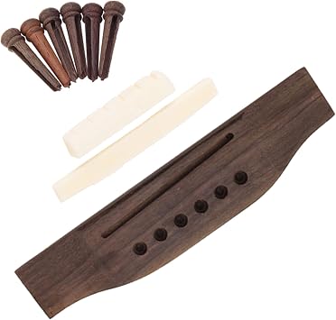 Lovermusic Set of 3 Rosewood Bridge Pins & Bone Saddle & Bone Guitar Nut for Folk Guitar