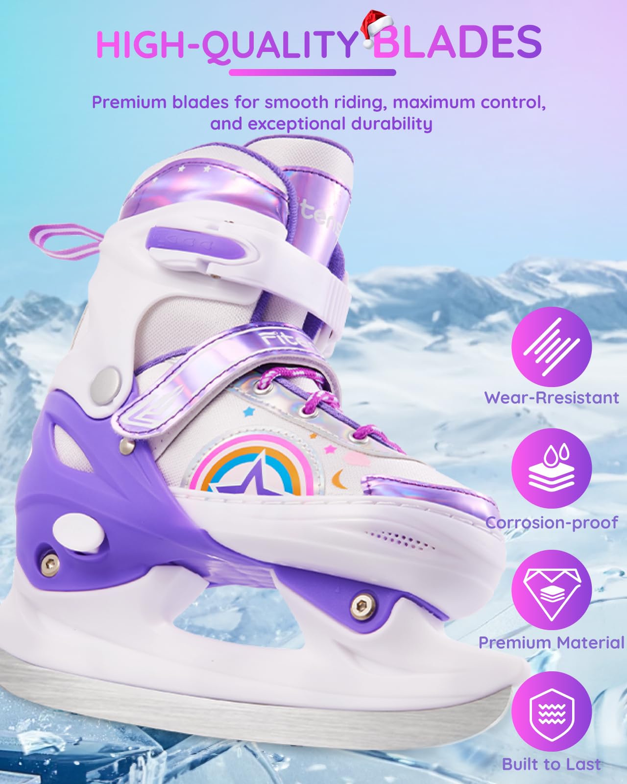 Fitense Patines de Hielo para niños, 4 tamaños Ajustables, Patines de Hielo para niños, Adolescentes, Patines de Hielo para niños y Adolescentes, Patines de Hielo para Principiantes
