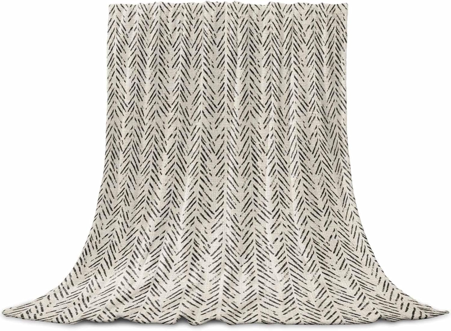 Brown Herringbone Art Flannel Throw Blanket Fleece Blankets,Abstract Geometric Striped on Linen Soft Warm Cozy Throws Lightweight Fuzzy Blanket for Sofa Couch Bed Car All Season Use,32x48in
