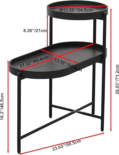 Miniatura 3 de Mesa auxiliar redonda de 2 niveles, mesa auxiliar irregular de 2 niveles, mesa auxiliar para sofá, mesa pequeña con marco de metal para sala de