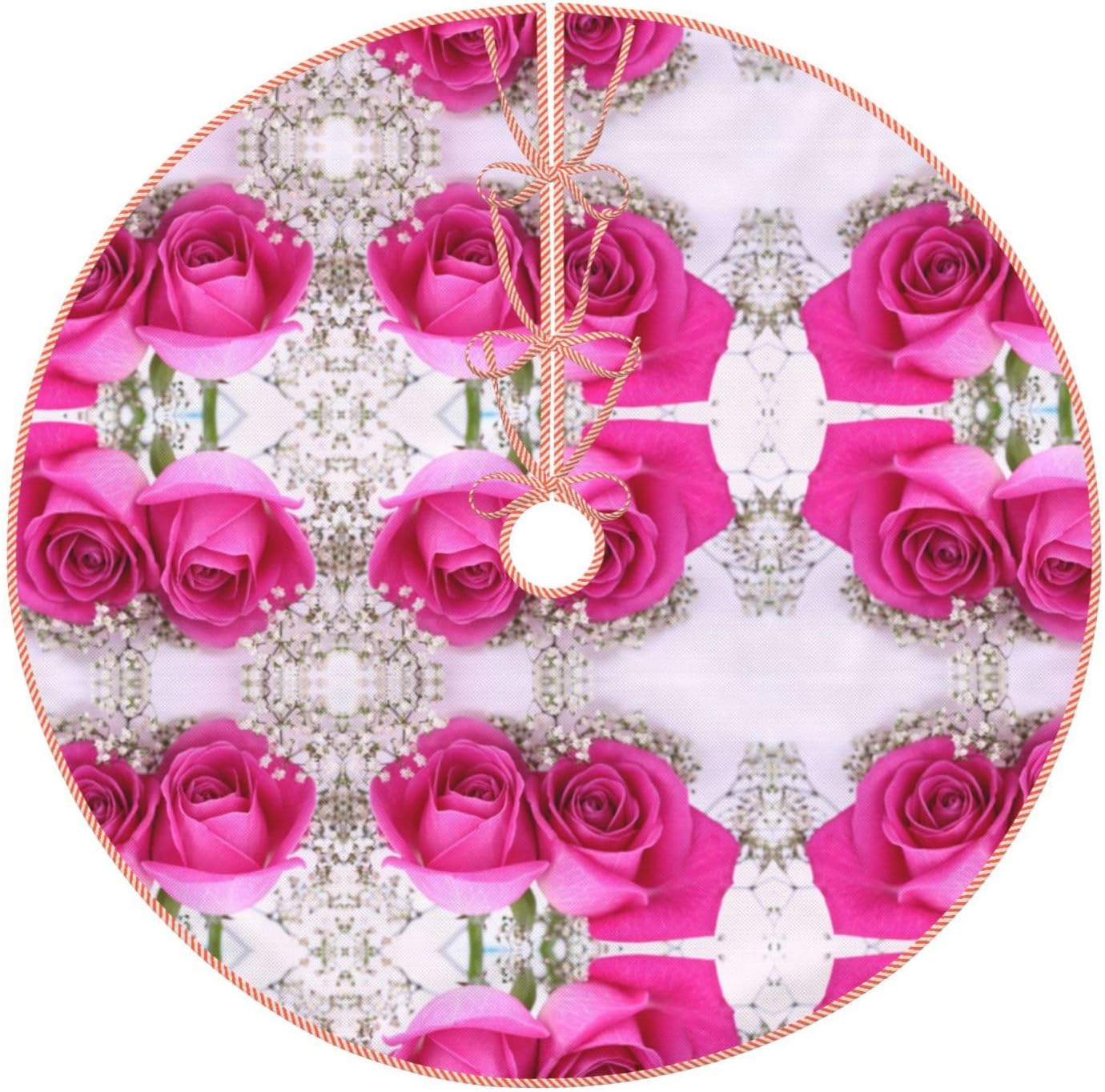 36 Inch Christmas Tree Pink Rose Skirt Faux Linen Christmas Tree Skirt