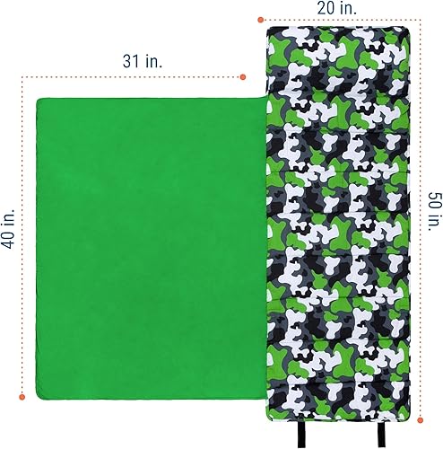 Miniatura 5 de Wildkin Tapete original para siesta para niños, acogedor tapete para dormir con almohada, ideal para la escuela y los viajes, color verde camuflaje