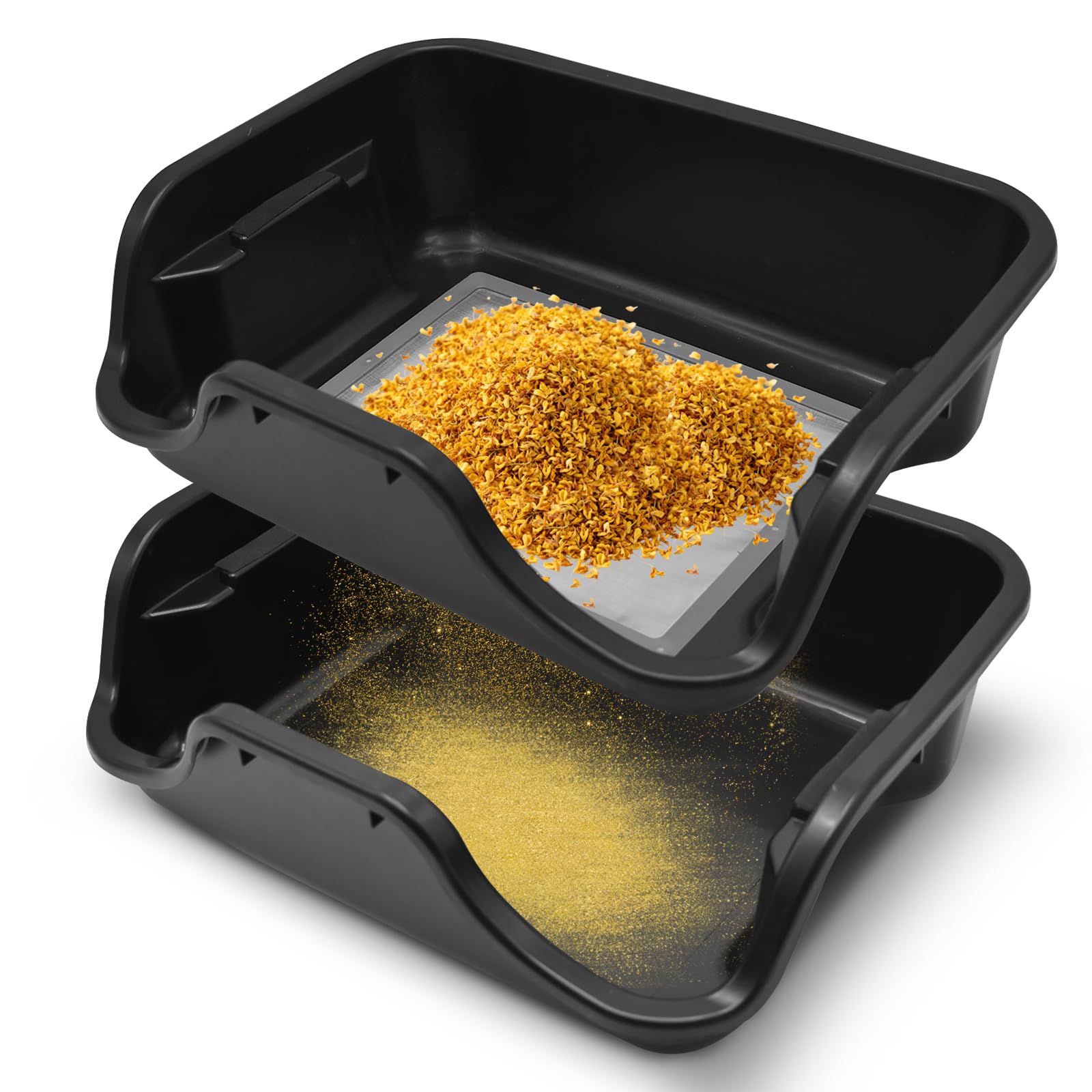 2 Pièces Trim Tray avec Tamis a Pollen de 150 Microns, Coque Ergonomique Trimm pour Pollen et Vanille, La Maison Jardin Plante, Récolte pour le Jardinier, Noir, 40x31x12cm