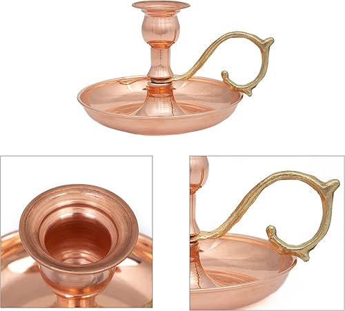 Miniatura 3 de Portavelas de cobre hecho a mano para decoración rústica del hogar con asa, portavelas de metal para velas de pilar, decoración gótica, portavelas