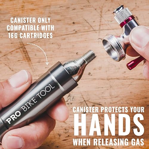 Miniatura 3 de Inflador de CO2 con recipiente de almacenamiento de cartucho de Pro Bike Tool - Rápido, fácil y seguro - Para Presta y Schrader - Bomba de neumático