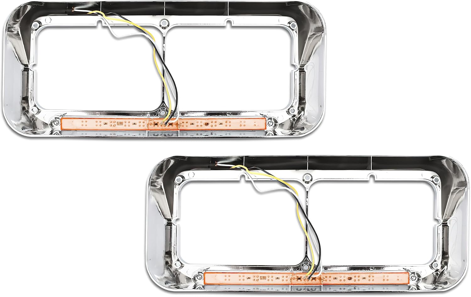 KOZAK C500 Headlights Bezels Chrome with 12" Amber/Yellow LED Light Strip Bar 2 Pcs (Passenger Right & Left Driver Side) Compatible with Peterbilt 378 379 PLUS Logo and Reflective Vest