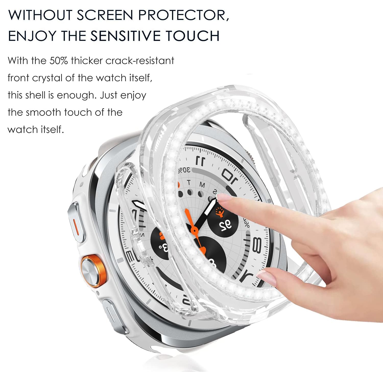 DEALELE [2-PACK] Cases Compatible with Samsung Galaxy Watch Ultra 47mm (2025/2024), Bling Rhinestone Diamond PC Protective Case Replacement Watch Cover for Women Men, 47mm, Gun grey + Transparent — view 6