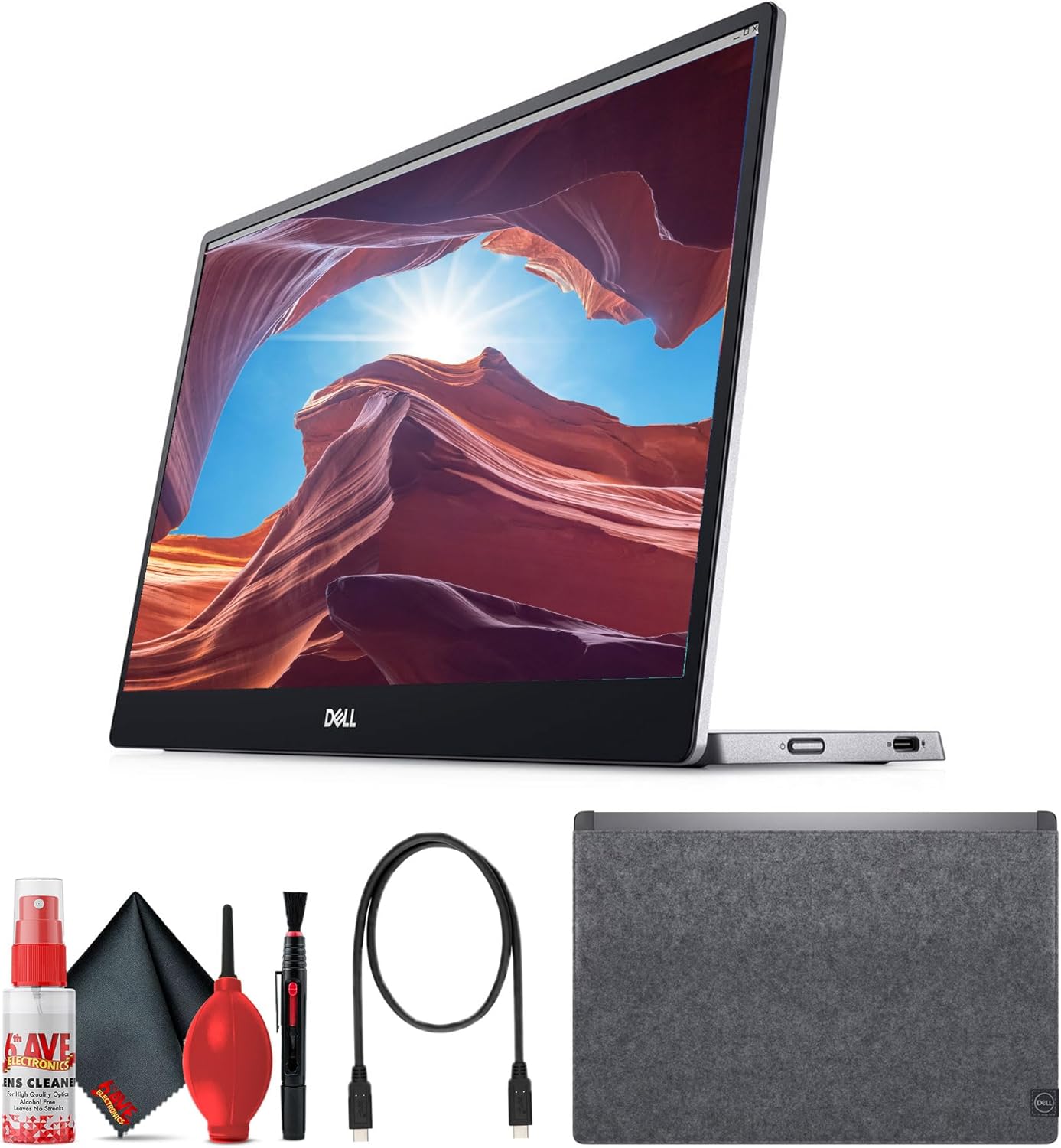 Dell 14″ FHD LED Portable Monitor with Dual-Screen Productivity, USB-C Connectivity, Display Manager Software (P1424H) + Cleaning Kit
