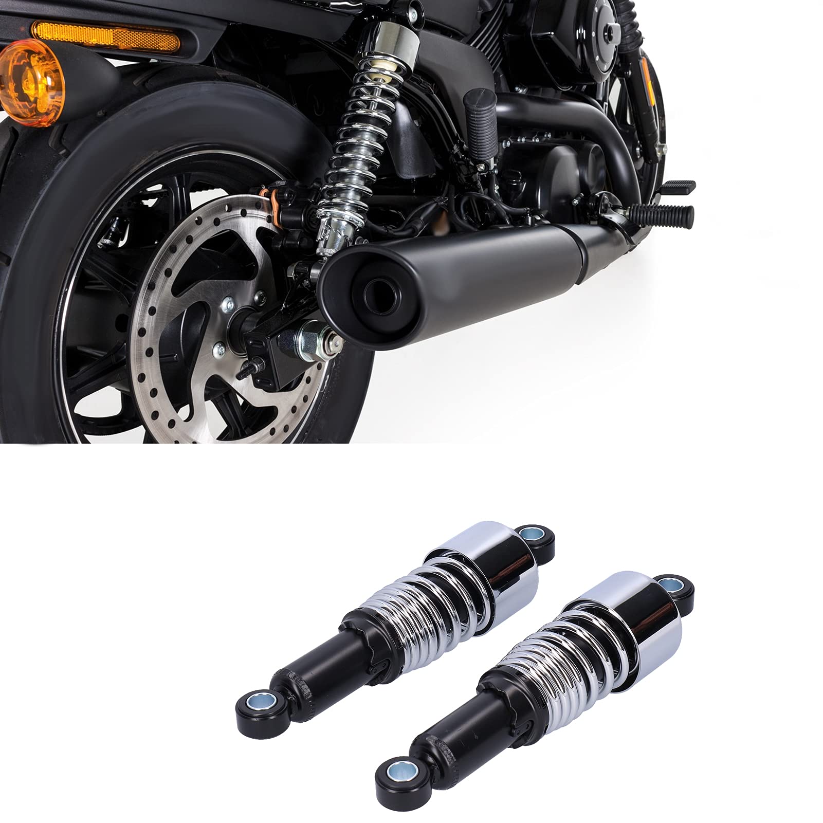 Para Amortyzatorów Motocyklowych 10,5 Cala, Amortyzator Pasujący do XL883 XL883R XL1200R XL1200L(Czarny + chrom)