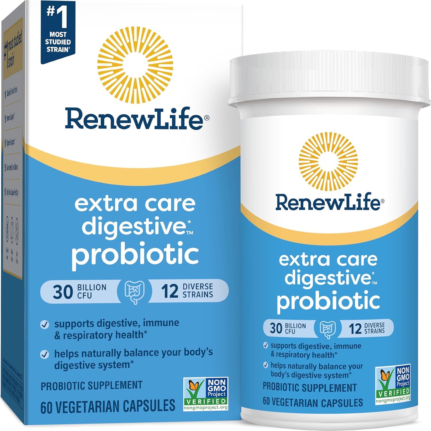 Adult Probiotics, 30 Billion CFU Guaranteed, Probiotic Supplement for Digestive & Immune Health, Shelf Stable, Gluten Free, Extra Care, For Men & Women, 60 Capsules