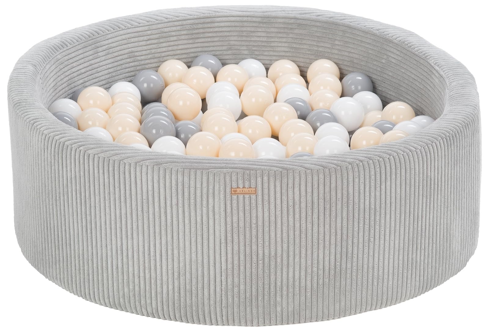 Piscine à balles ronde en velours côtelé avec 200 balles 90 cm (Couleur de la piscine/de balles: gris/blanc, gris, cappuccino)
