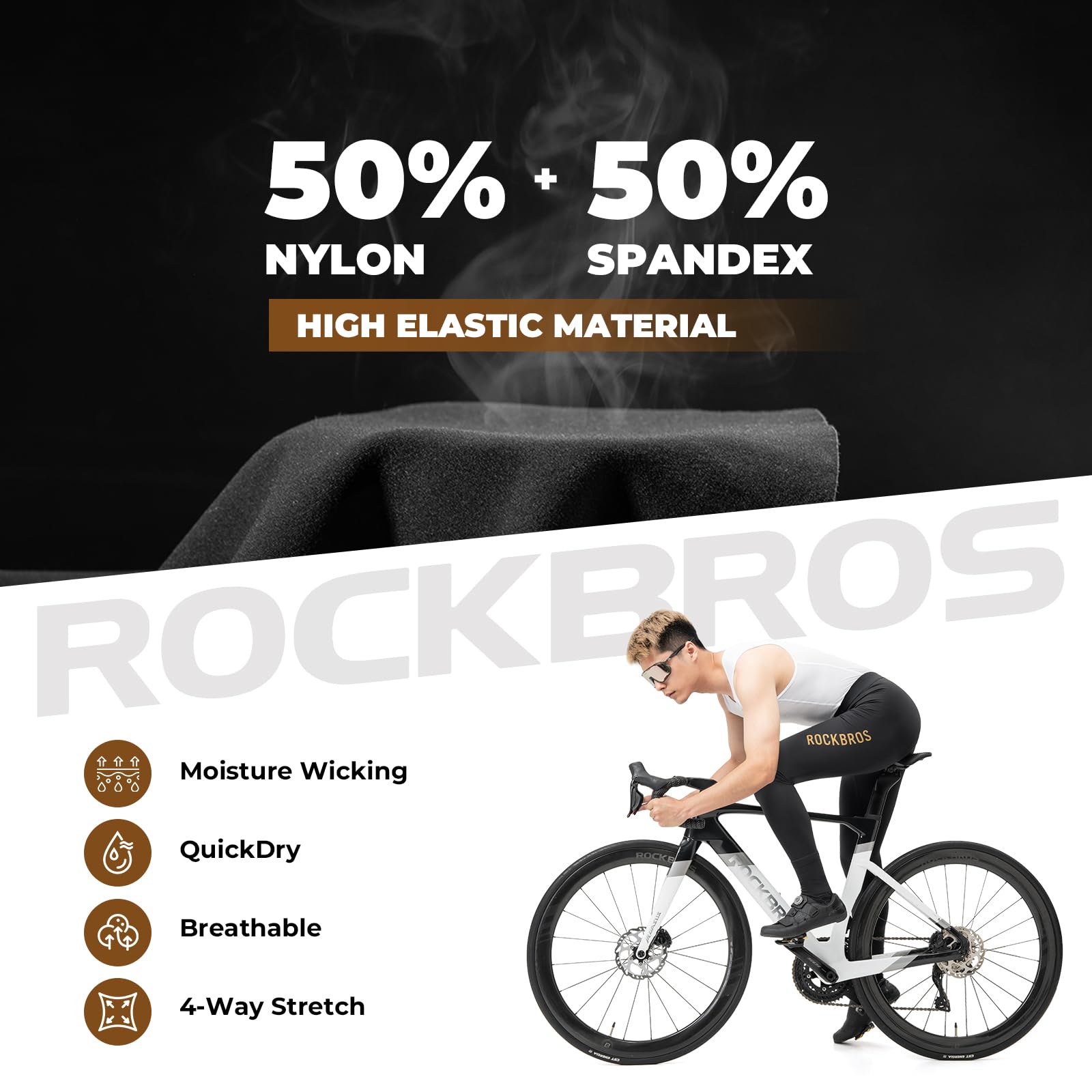 ROCKBROS Salopette Ciclismo Uomo Estivo, Pantaloni Lunghi a Bretella Bici con Fondello Senza Cuciture Imbottiti Traspirante Elastico e Asciugatura Rapida, per MTB Bici da Strada Bicicletta