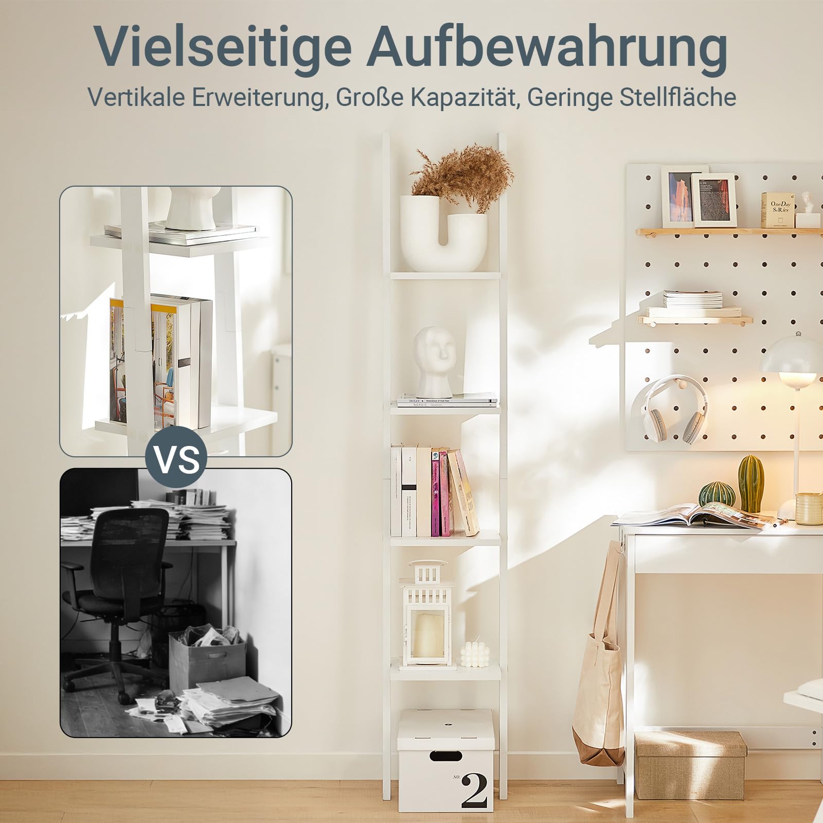 SoBuy FRG15-W Wandregal mit Vier Böden Badregal Leiterregal Standregal Bücherregal Breit: 33cm weiß