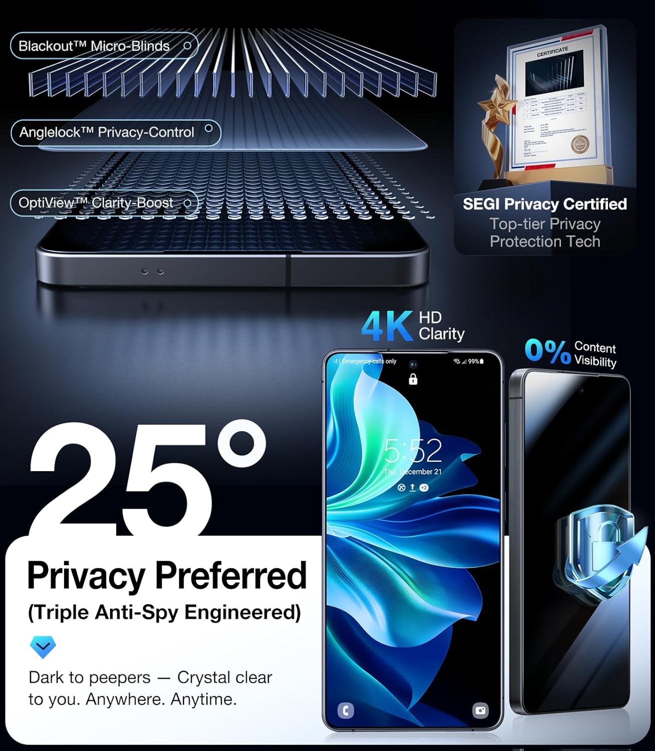 UltraGlass TOP 9H+ Armor for Samsung Galaxy S26+ Plus Privacy Screen Protector [NO.1 Military Grade Shatterproof] S26+ Plus Screen Protector Privacy Glass [100% Anti-Spy] Longest Durable, 2 Pack