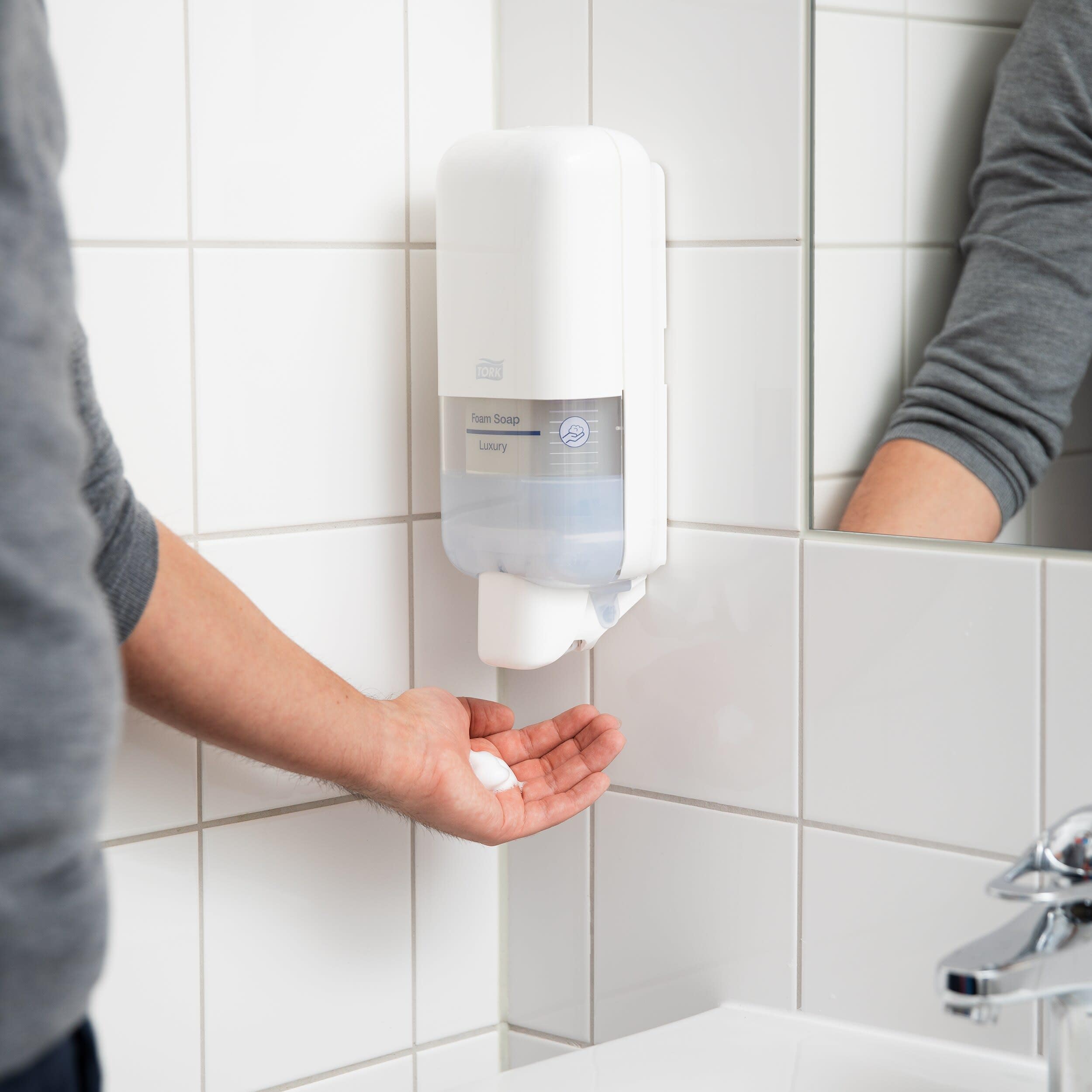 Tork Dispensador para Jabón y Desinfectante Blanco S4, 564500 | Recambios de Espuma, Líquido y Gel, Línea Elevation