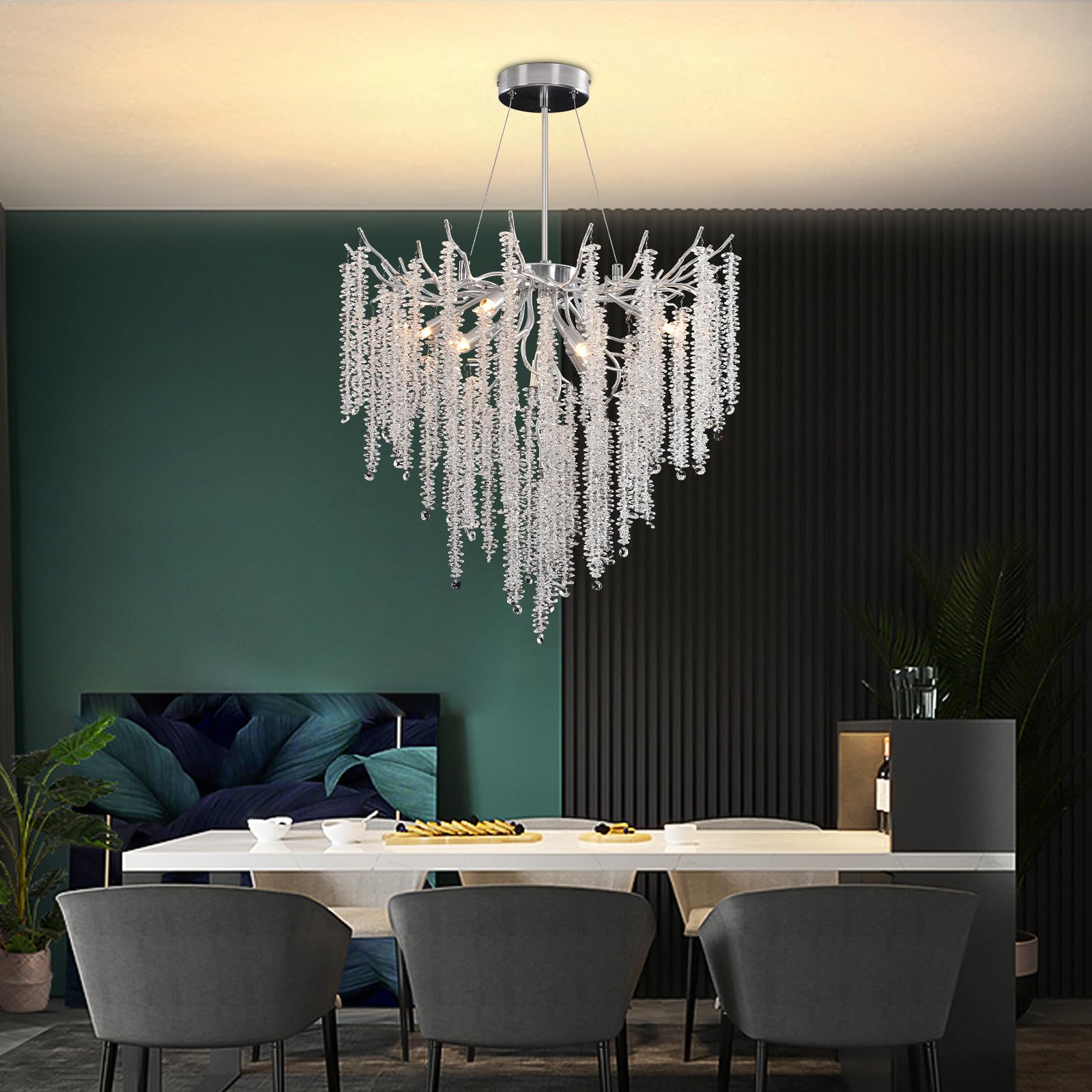 Lámpara de Araña Moderna de Cristal, Lámpara de araña de cristal con forma de rama de árbol para Comedor, Dormitorio, Sala de Estar
