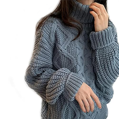 Winter Strickpullover Damen Retro Kaschmir Pullover Rollkragen Warme Dicke Linie Mode Einfarbig Selbstanbau Stretch Business Party Elegant Und Einfach,Blau,Einheitsgröße
