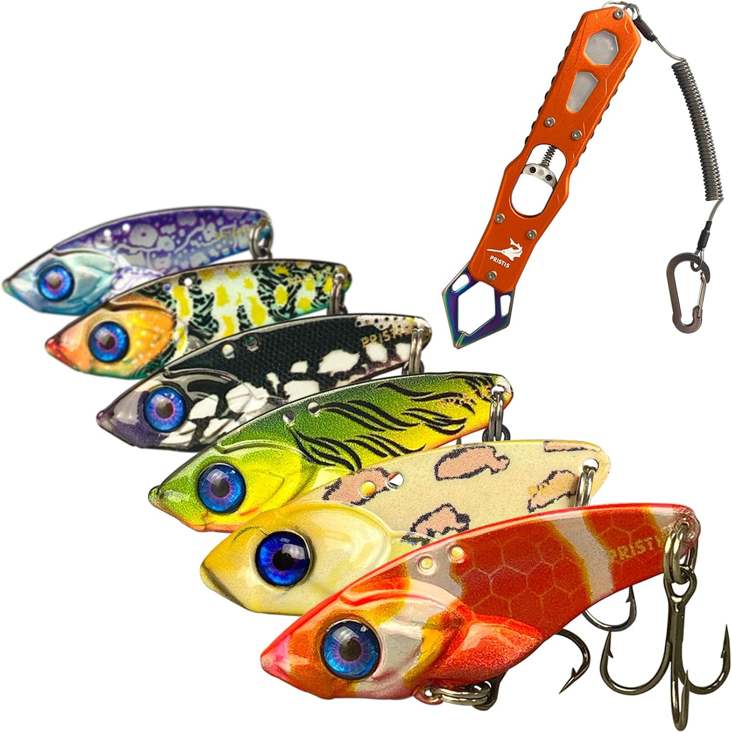 Pristis Exquisite Indispensable Outdoor Fishing Equipment Combination, 6 Pcs Blade Baits & High Strength Fish Gripper, Nice Gift for Family