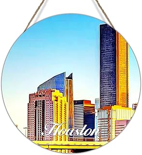 USA City Houston Wall Decor Wood Sign American City in Texas Hanging Sign City Souvenirs Christmas Front Door Wreath for Home Office 12x12in