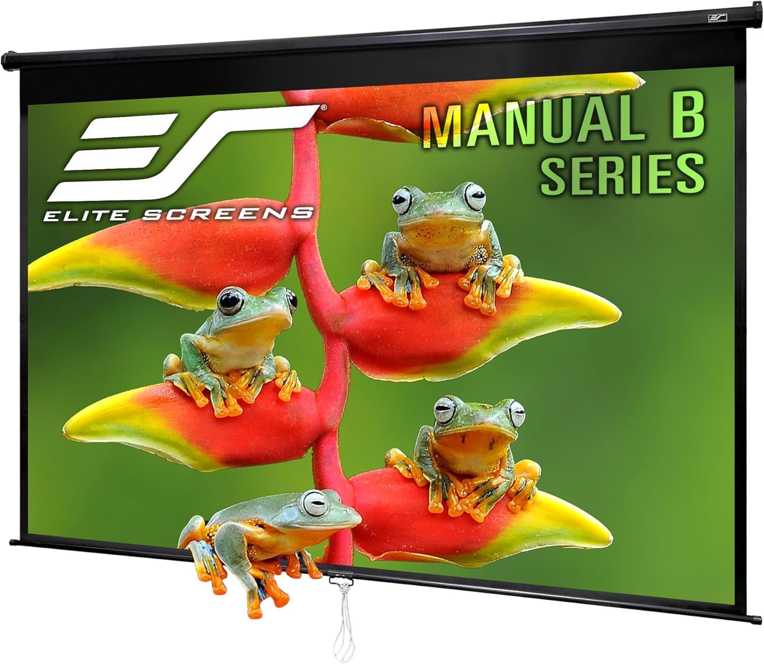 Elite Screens Manual B, 135-INCH Manual Pull Down Projector Screen 16:9 Diag 4K 8K 3D Ultra HDR HD Ready Home Theater Movie Office Presentation Projection Screen, M135H