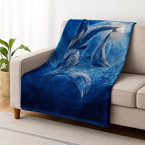 Miniatura 2 de Lavish Home Manta pesada de 92 x 80 pulgadas con patrón de delfines oceánicos, manta gruesa de felpa gruesa de 8 libras de visón sintético suave y