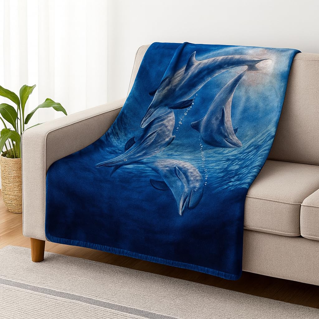 Lavish Home 92"x80" Weighted Blanket with Ocean Dolphins Pattern- Plush Thick 8 Pound Faux Mink Soft Fuzzy Blanket for Couch, Sofa and Bed