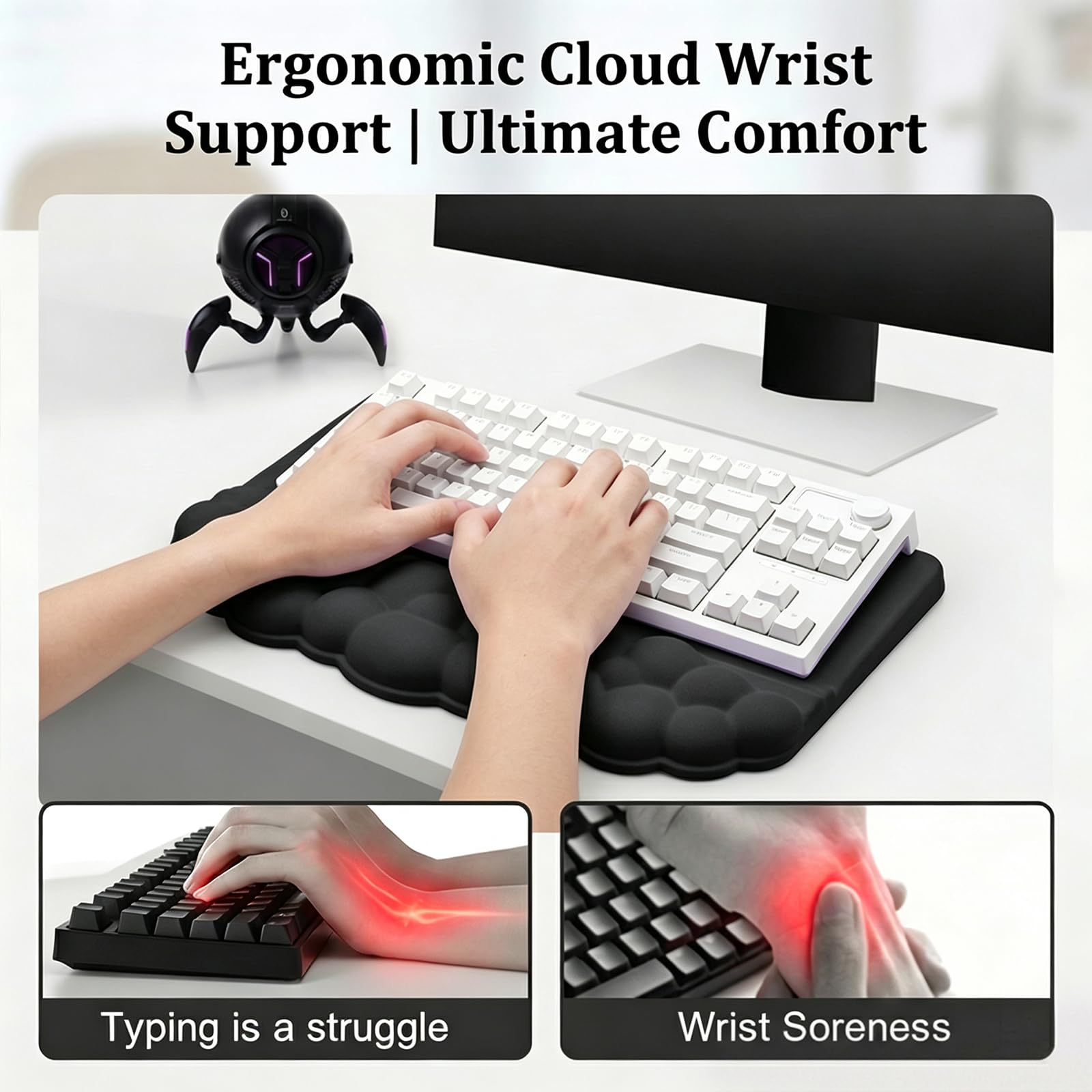 Cloud Keyboard Set poggiapolsi 3 in 1 ergonomico in memory foam con supporto per mouse e supporto per il polso e portabicchieri, cuscino antiscivolo da scrivania per ufficio, gioco digitazione
