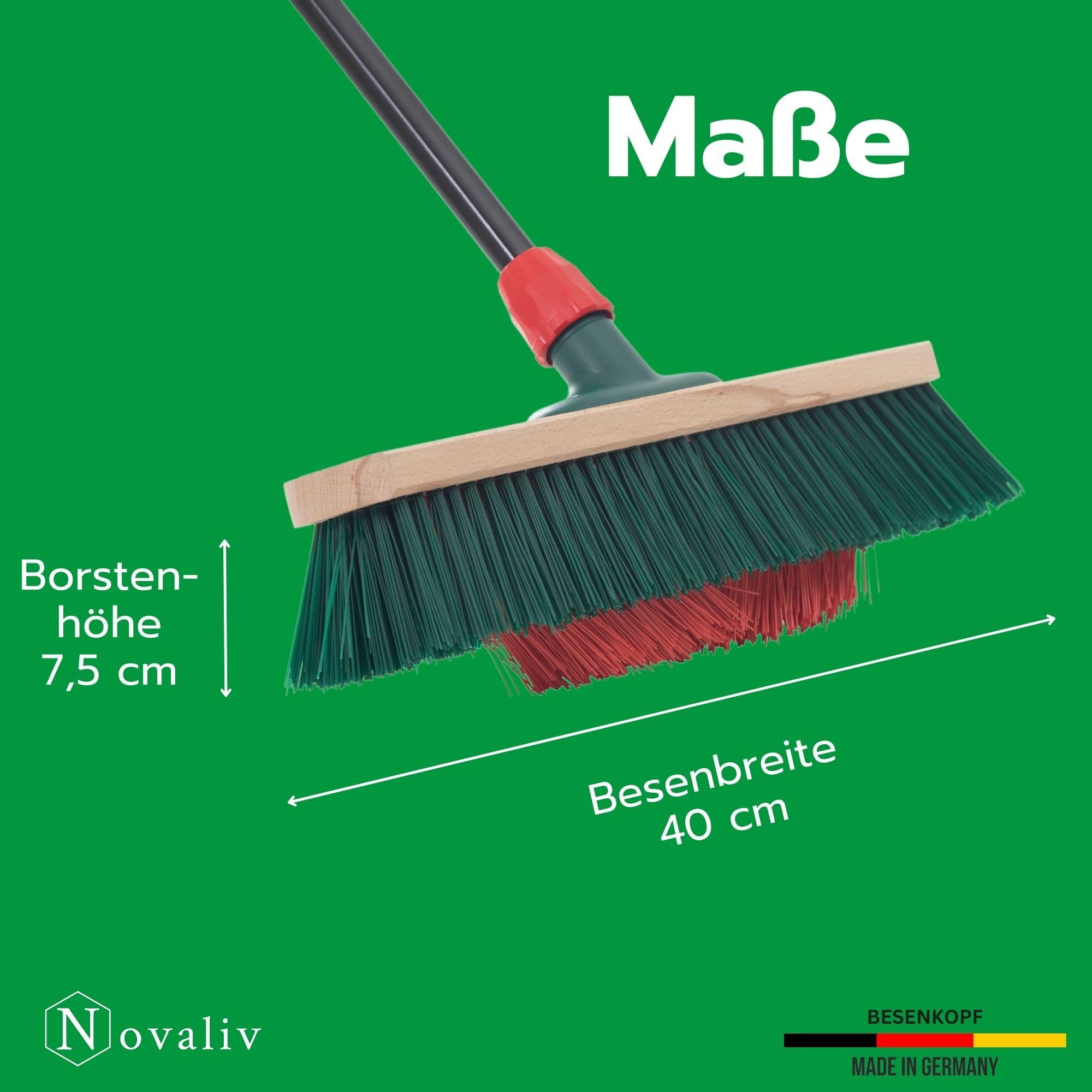 Novaliv 2X Gartenbesen 40 cm mit Stiel V-Borsten Elaston Borsten Besen draußen Straßenbesen mit Stiel Harte Borsten Terassenbesen Hofbesen Stallbesen Kehrbesen Industriebesen Outdoor Broom