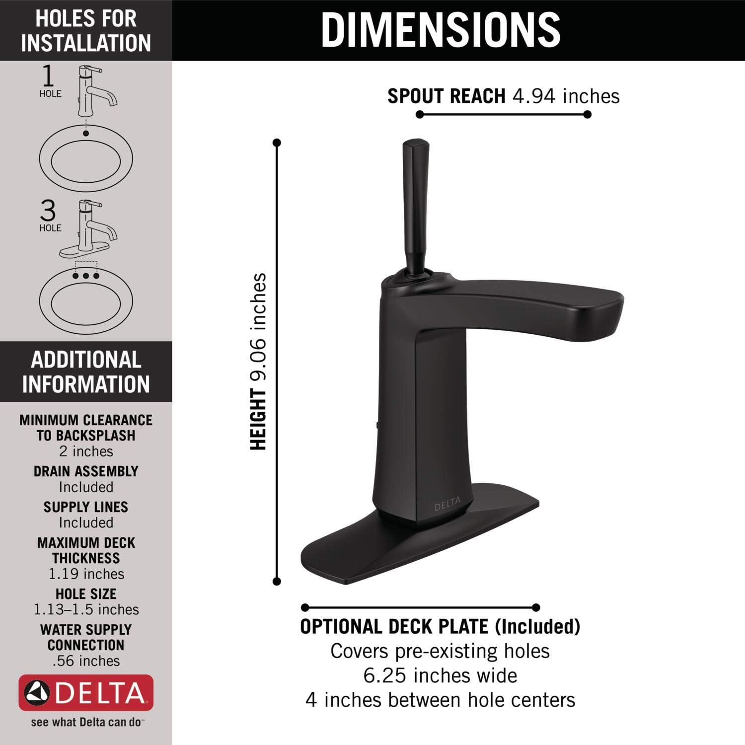 Delta 15989LF Vesna Single Hole Joystick Bathroom Faucet - Matte Black
