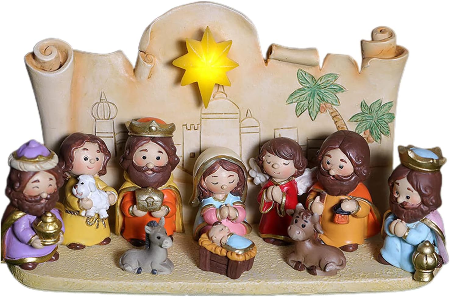 Christmas Manger Decoration Set Cartoon Holy Figure Resin Figurines for Home Bedroom Living Room Decoration