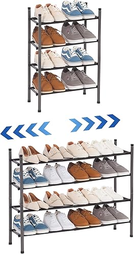 STORAGE MANIAC Zapatero expandible zapatero apilable para armario organizador pequeño para entrada zapatero ajustable para garaje zapatero negro