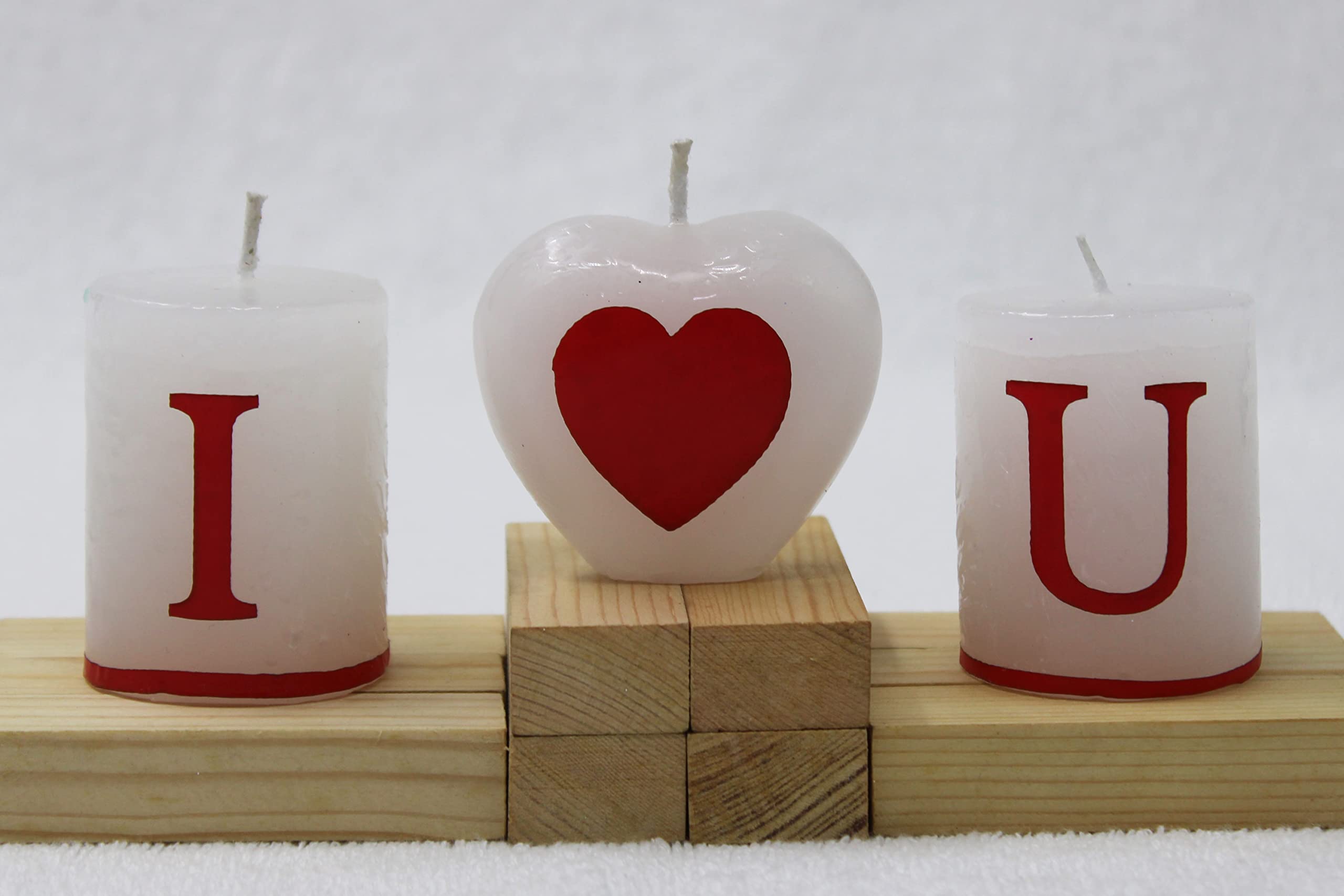 Valentine Pillar Candle Set of 3 Heart Candle for Valentine Day Set Home Decor Combo Set for Boyfriend Girlfriend Husband Couple