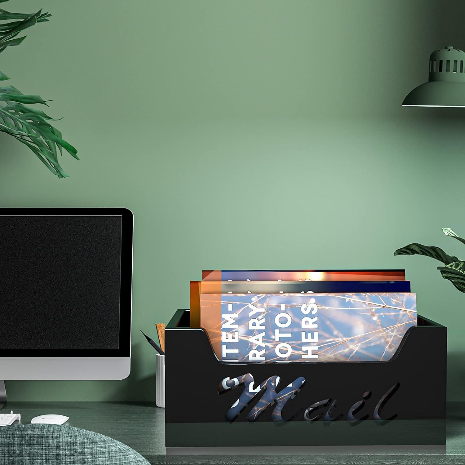 Black Acrylic Mail Letter Holder Box - wishacc Vertical Bill & Envelope Sorter Basket for Countertop and Desktop, Decorative Tabletop File Folder & Paper Storage Organizer Tray : Office Products