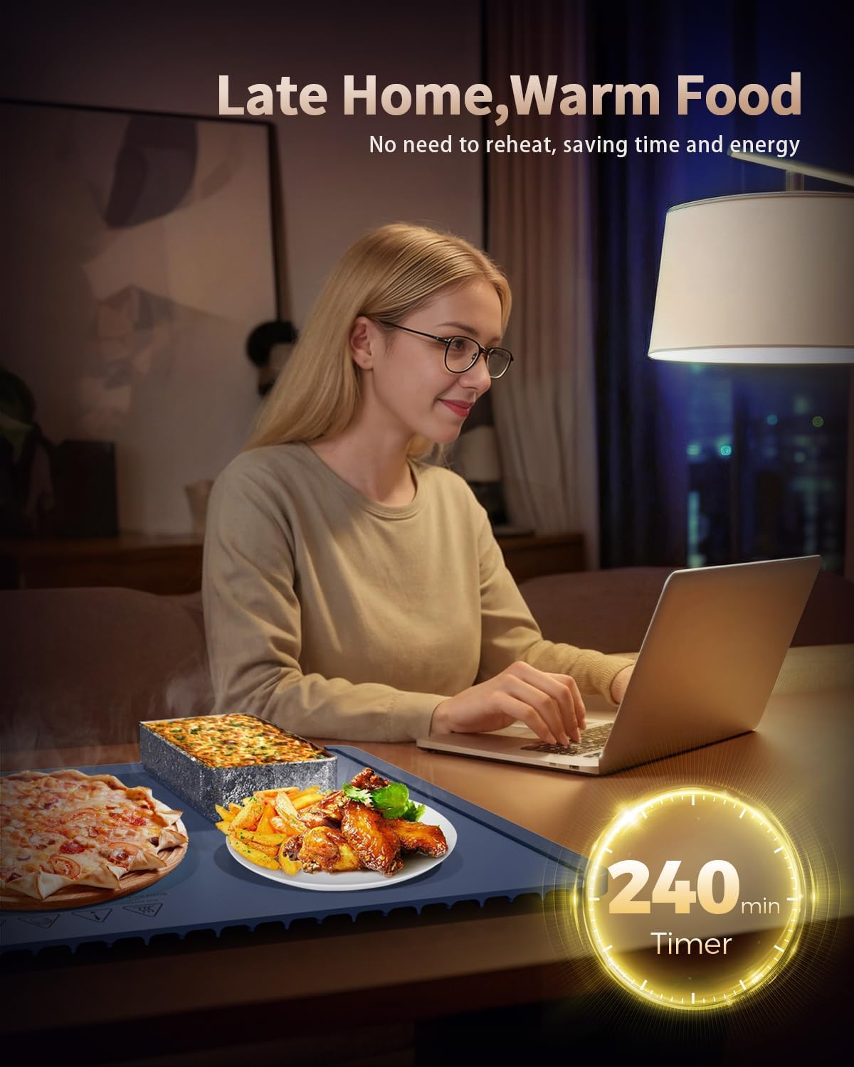 Food Warming Mat,Warming Mat for Food,Electric Warming Tray for Gatherings, Parties and Everyday Use,Heating Fastly in 10s,Portable Design,Timed Function for Your Family. - Image 6