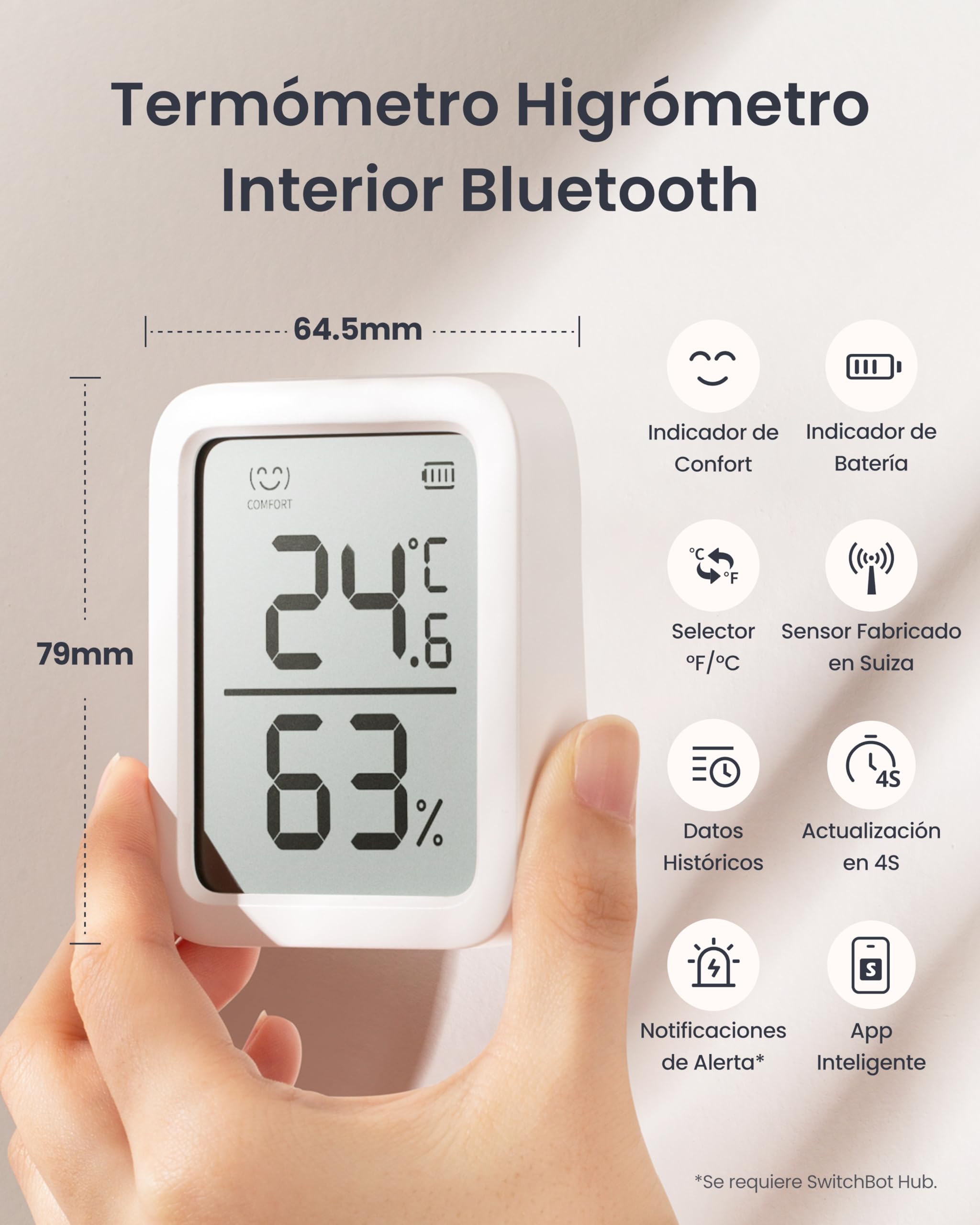 SwitchBot Termómetro Higrómetro Interior Lote de 2 con Hub Mini Matter, Higrómetro Bluetooth Digital Sensor de Temperatura y Humedad con Aplicación y Almacenamiento de Datos, Sensor de Punto d