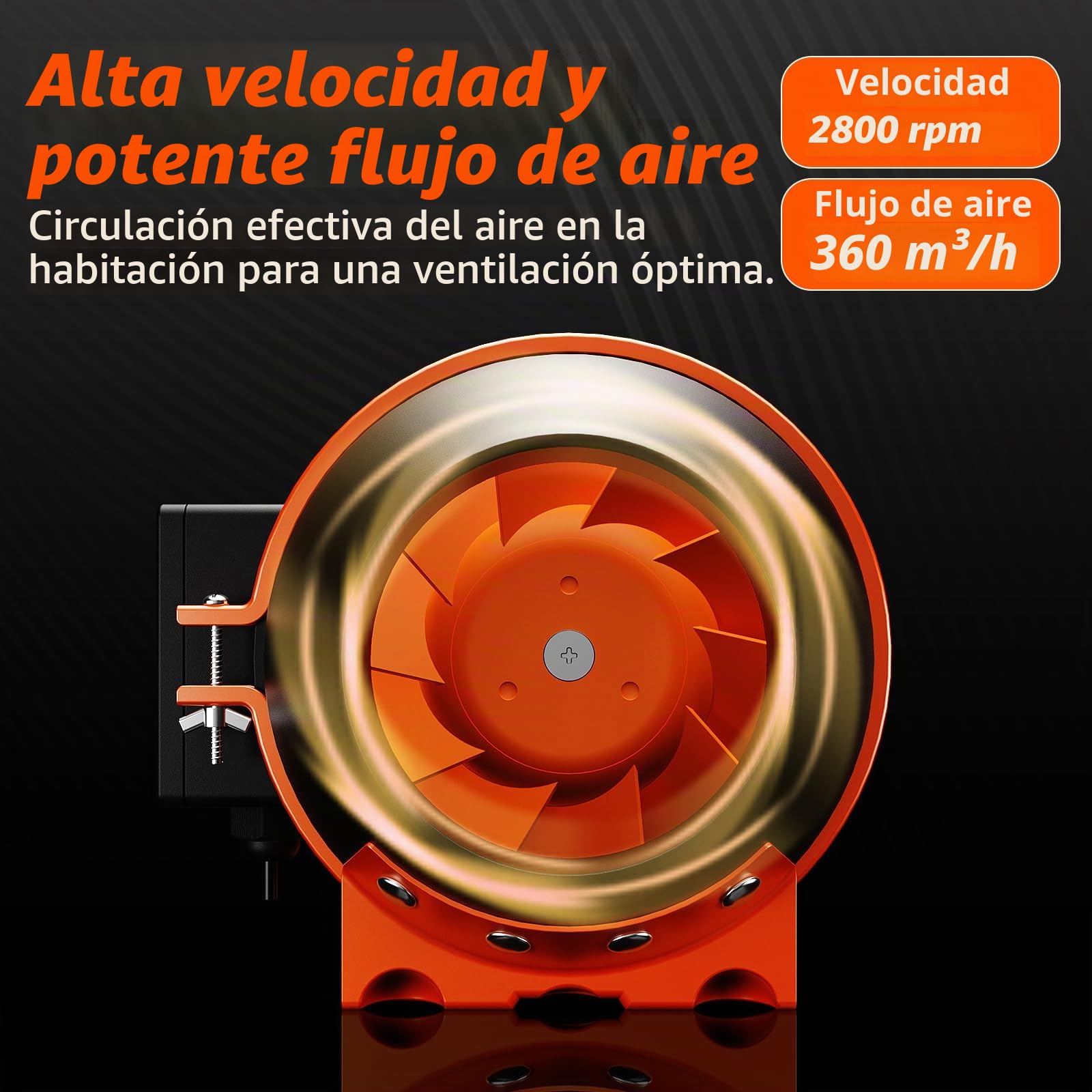 FanGoFast Extractor de Aire 100mm Regulable, 360 m³/h En Línea Ventilador Extractor de Conducto con enchufe IEC para Baño, Booster, tienda de cultivo, Garage, Cucina