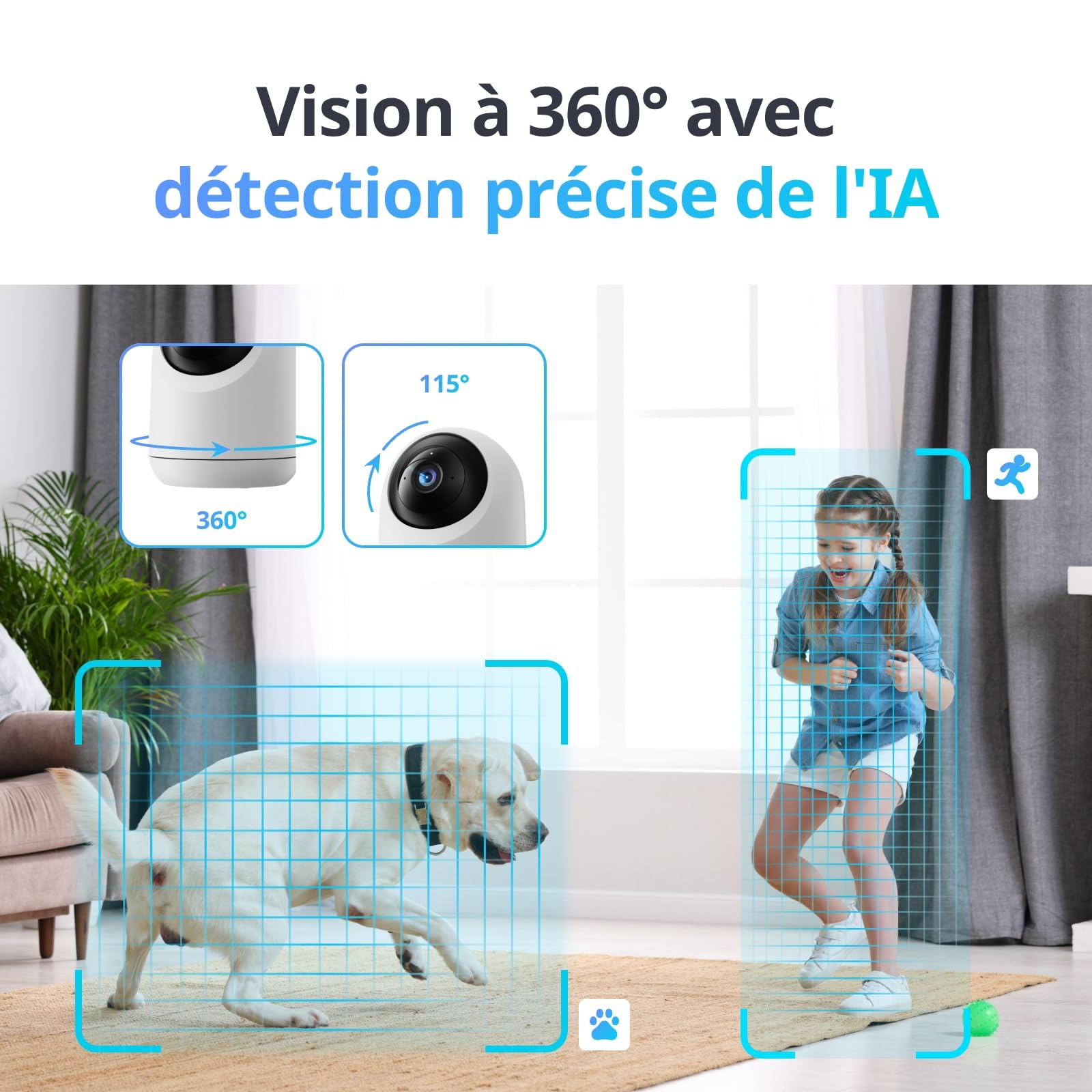 SwitchBot Caméra de sécurité pour la maison 5 MP - Pan/Tilt Kam 3K Super HD - Wi-Fi 2,4 GHz - Pour moniteur de bébé/animal - Suivi des mouvements à 360° - Mode privé - Vision des couleurs - Alexa