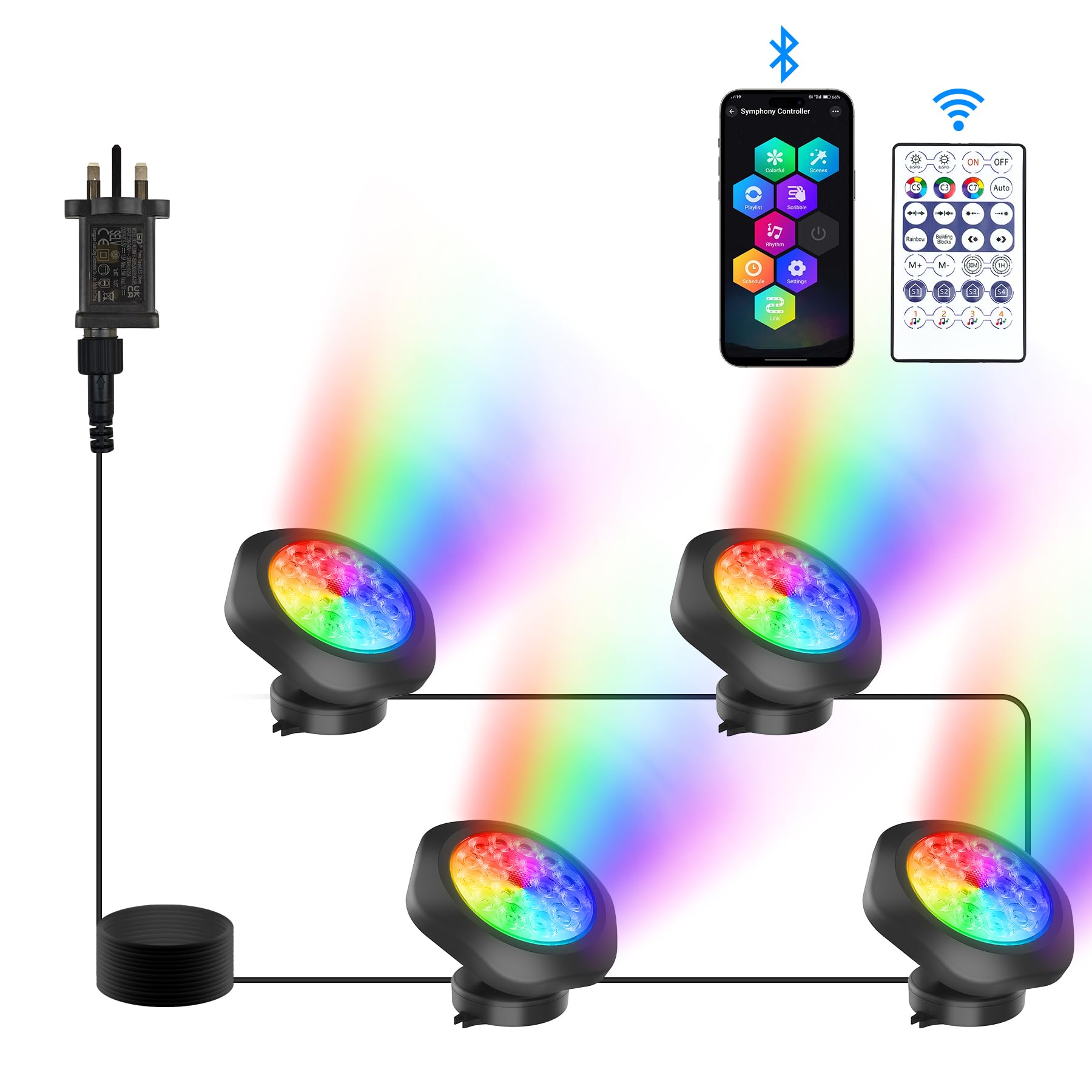 NATPOW Pond Lights, RGB Underwater Landscape Lights Mains Powered, Aquarium Lighs with Bluetooth APP Control