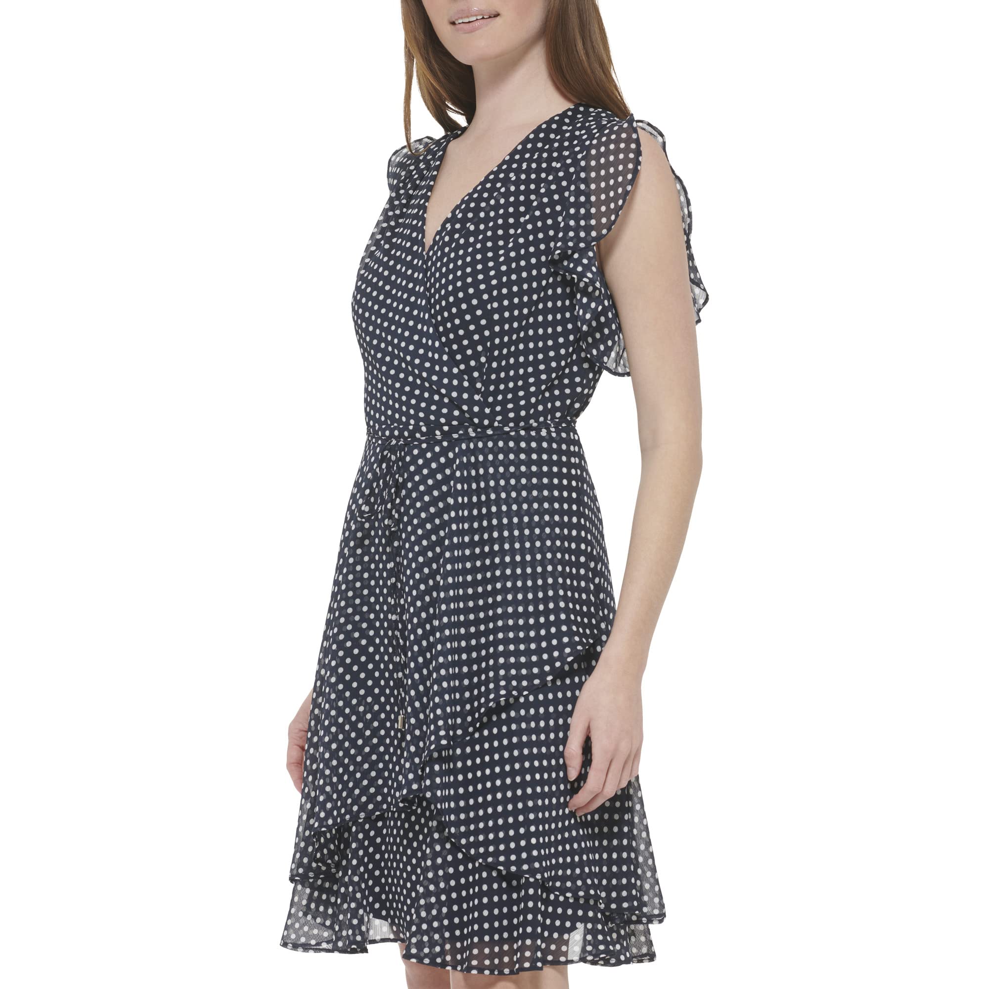 Tommy Hilfiger Sleeveless Knee-Length Faux Wrap Chiffon Dress Vestito Casual Donna
