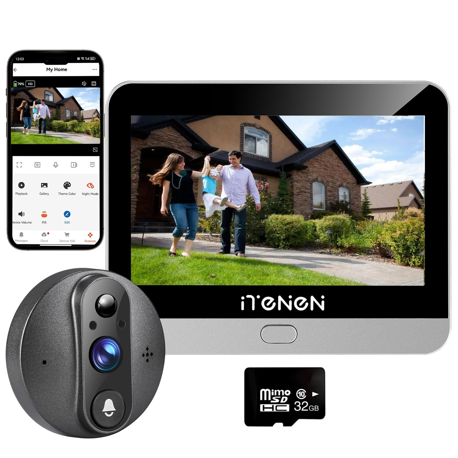 3MP Mirilla Digital Puerta WiFi con MicroSD de 32GB con Pantalla de 4.3'' Inalámbricos Cámara Video Timbre Inalámbrico Monitor con Batería Recargable 5000mAh,PIR Detección de Movimiento