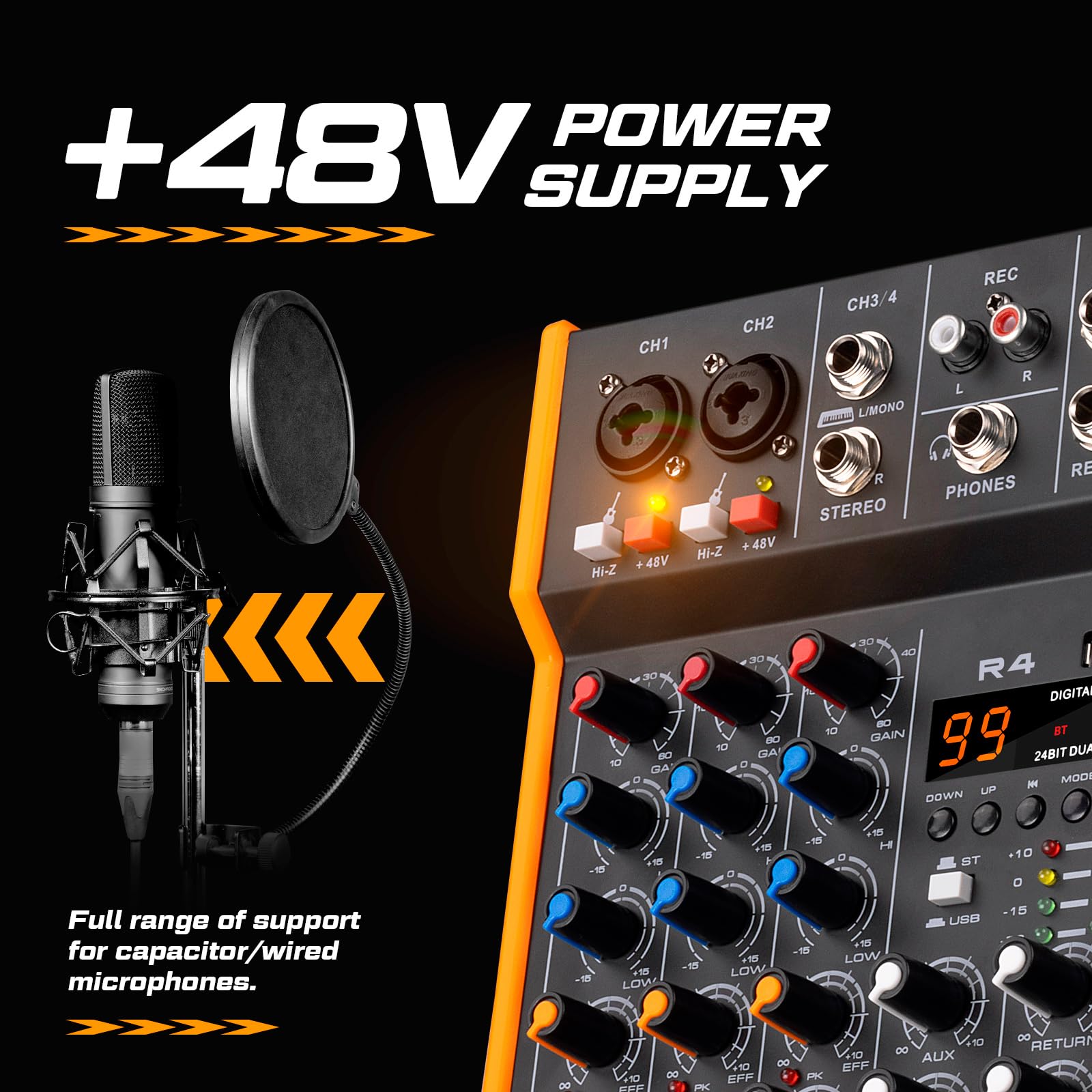 Mixer Audio, Mixer multiaudio a 6 canali R6/R4, scheda audio stereo Bluetooth 5.0 99DSP, uscita, ​​mm TypeC(R4)