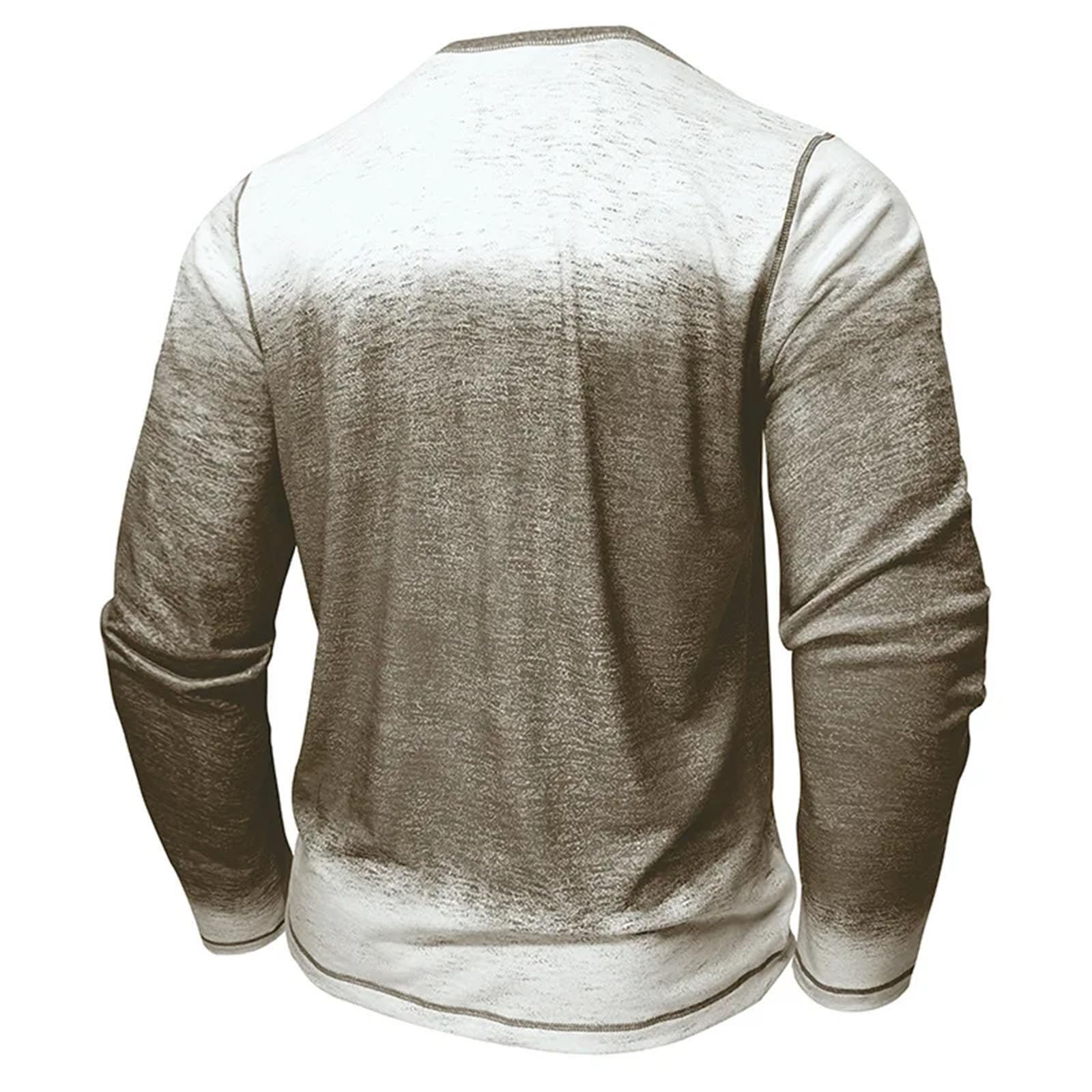 Maglietta da uomo con scollo rotondo retrò a tre bottoni, maniche lunghe, casual, traspirante, ampia e versatile