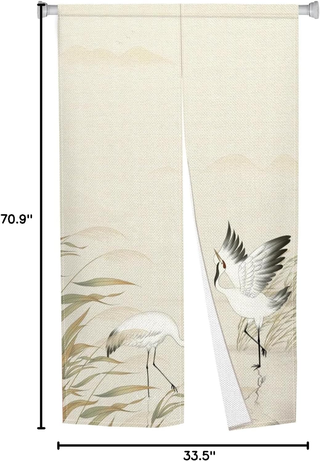 Leowefowa Noren Japanese Doorway Curtain Long Style Traditional Cranes Reed Printed Curtain for Doorway Window Treatment Japanese Door Tapestry for Wall Hanging Room Divider Home Decor, 33.5"x 70.9"