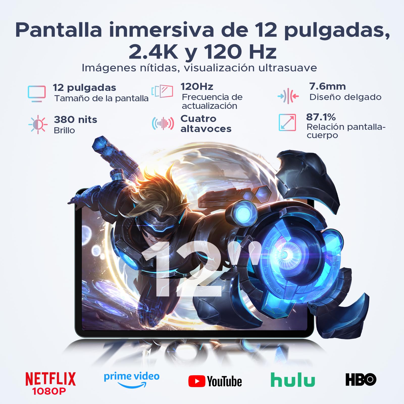 P12 Pro Tablet 12 Pulgadas, Tableta Android 16, 48GB RAM+256GB ROM/2TB TF, T7300 Octa-core, 2.4K 120Hz, 12000mAh/18W, 13MP+8MP, 5G WiFi, 4G LTE, Gemini AI, Face ID, Tablets con Teclado y Lapiz, Azul