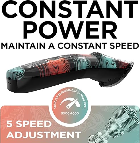 Miniatura 3 de shernbao Cortadora profesional de aseo de animales para abrigos gruesos y pesados, 5 velocidades de bajo ruido, potente hoja 5 en 1 con