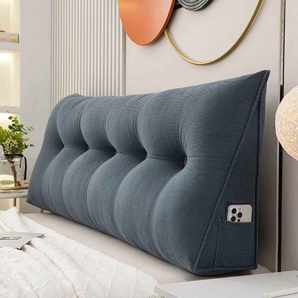 Coussin de dossier pour lit et canapé bleu clair en cordon de 200 cm