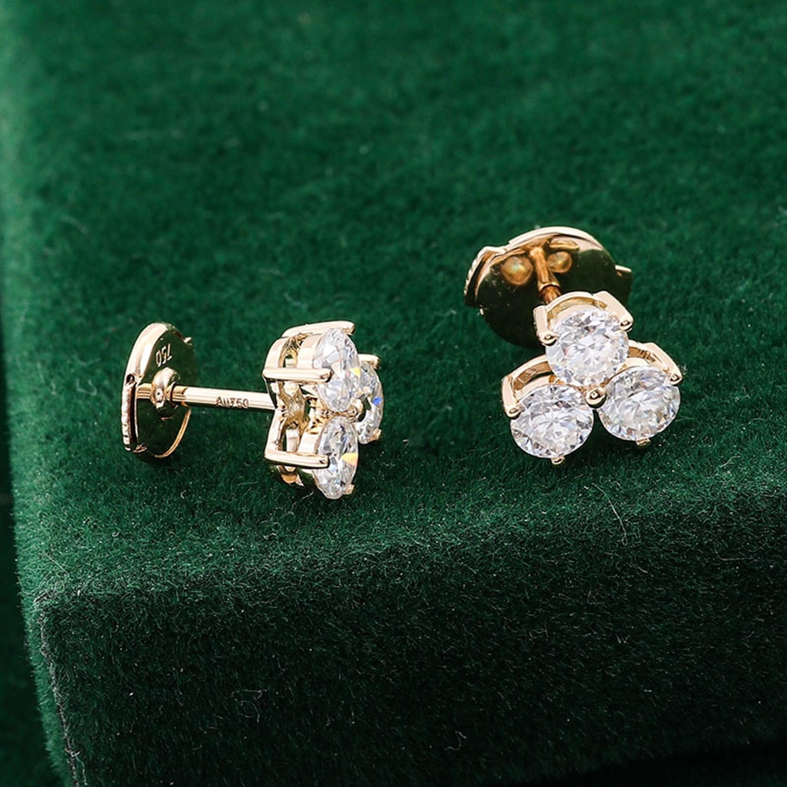 Epinki Pendientes Oro 9K/14K/18K Mujer, 0.2/0.3ct Moissanita Blanca Redonda 3 Piedra Preciosa Pendientes Joyería
