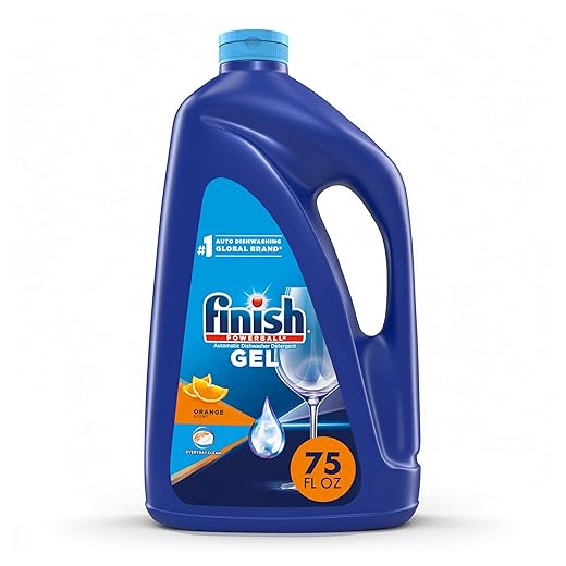 Finish Gel Liquid Dishwasher Detergent, Advanced Deep Cleaning Power Dish Soap, Fights Tough Stains, Dishwasher Soap, Septic Safe & Plastic-Free Dish Detergent, Orange Scent, 75oz