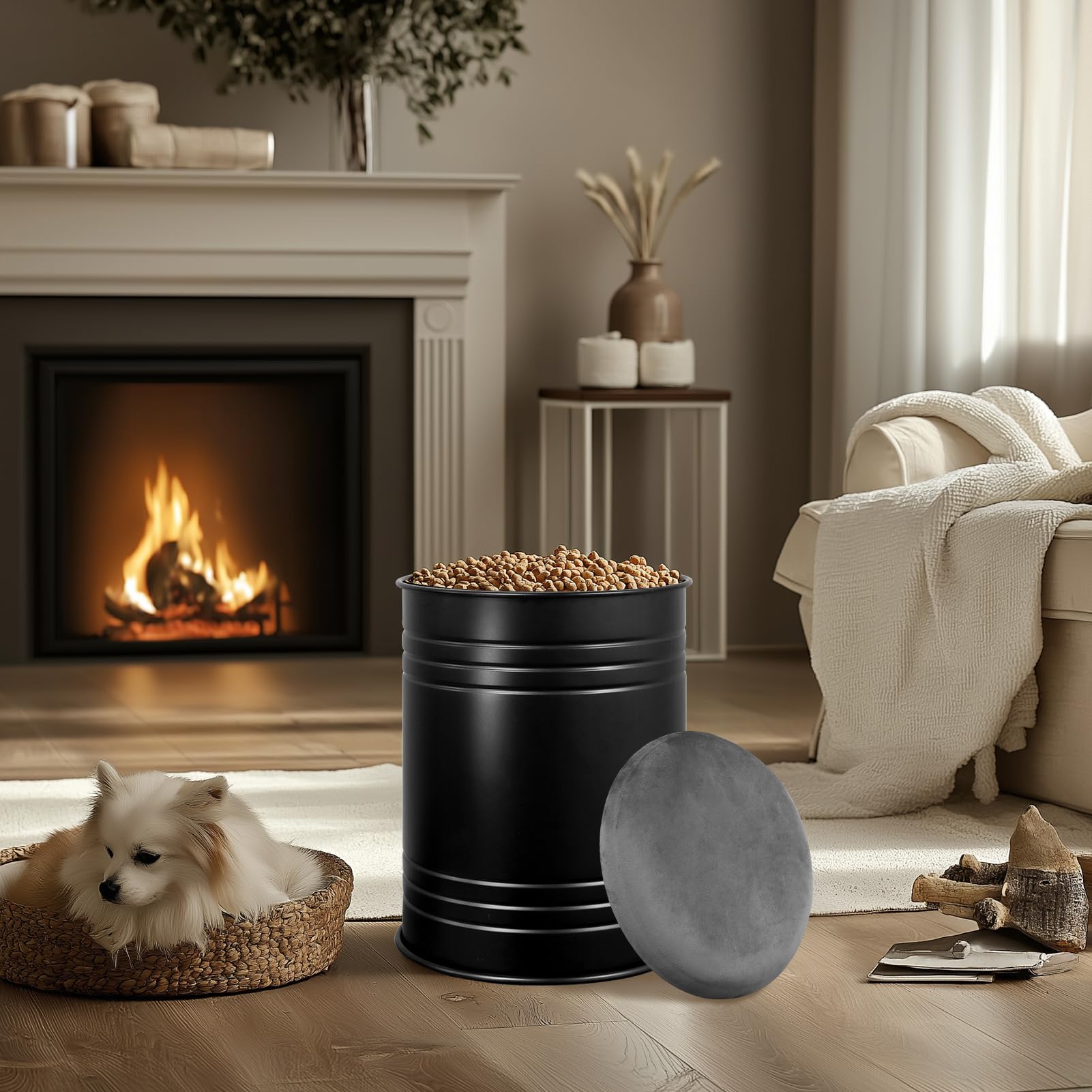 G-LEAF 2er Set Aufbewahrungshocker mit Deckel, Sitzhocker mit Stauraum aus Metall, Deko Aufbewahrungstonne Vintage, Pouf Sitztonne, Schwarz mit Grauem Samt-Kissen