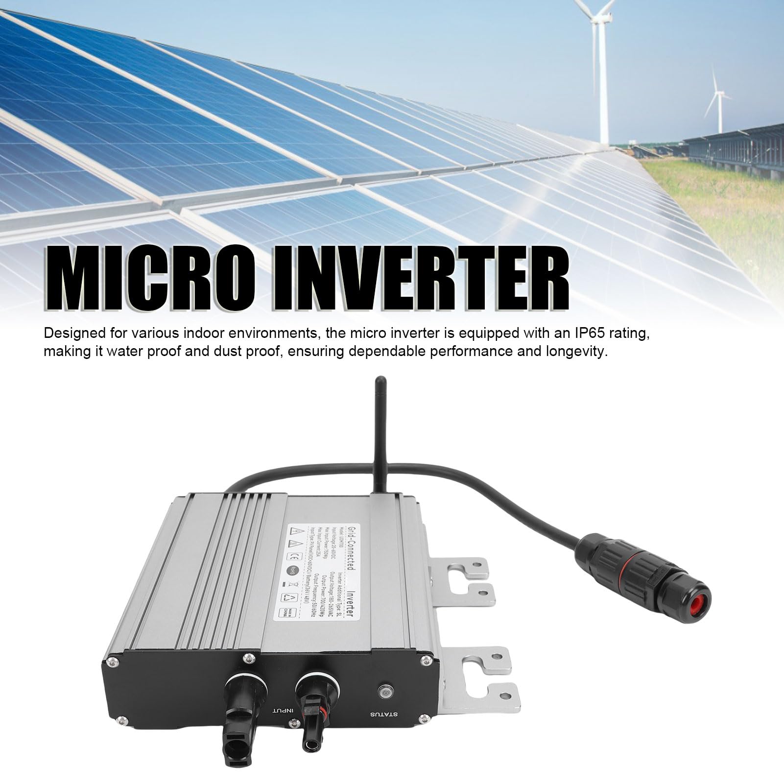 Solar Grid Tie Wechselrichter 700W mit WiFi, DC 20V auf 60V PV Module oder DC 36V/48V Batterie Eingang MPPT Mikro Wechselrichter, AC 180V auf 265V Ausgang IP65 Wasserdicht App Überwachung